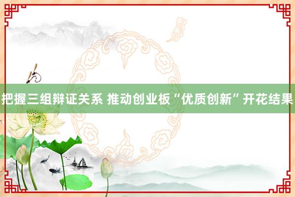 把握三组辩证关系 推动创业板“优质创新”开花结果