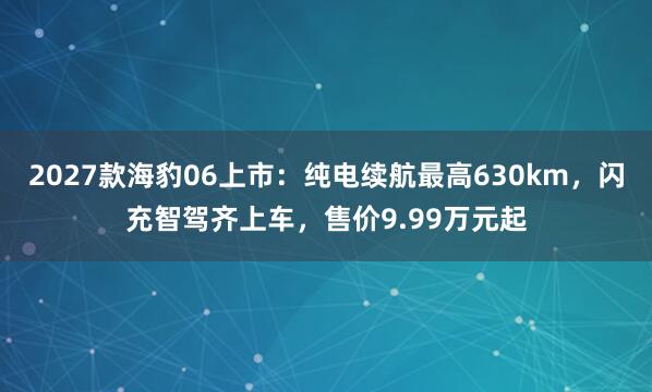 2027款海豹06上市：纯电续航最高630km，闪充智驾齐上车，售价9.99万元起