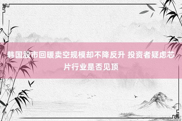 韩国股市回暖卖空规模却不降反升 投资者疑虑芯片行业是否见顶