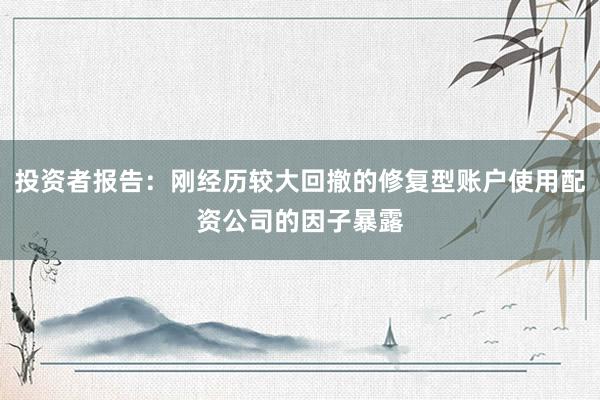 投资者报告：刚经历较大回撤的修复型账户使用配资公司的因子暴露