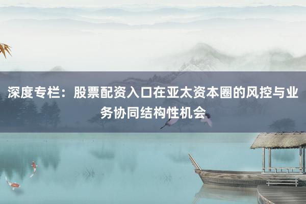 深度专栏：股票配资入口在亚太资本圈的风控与业务协同结构性机会