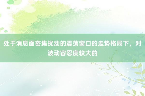 处于消息面密集扰动的震荡窗口的走势格局下，对波动容忍度较大的