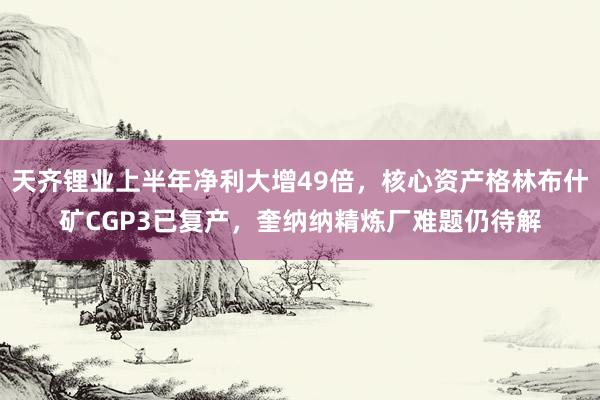 天齐锂业上半年净利大增49倍，核心资产格林布什矿CGP3已复产，奎纳纳精炼厂难题仍待解