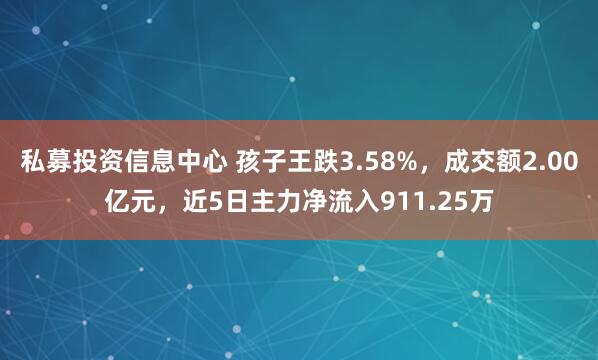 私募投资信息中心 孩子王跌3.58%，成交额2.00亿元，近5日主力净流入911.25万