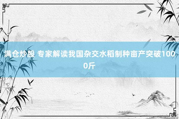 满仓炒股 专家解读我国杂交水稻制种亩产突破1000斤