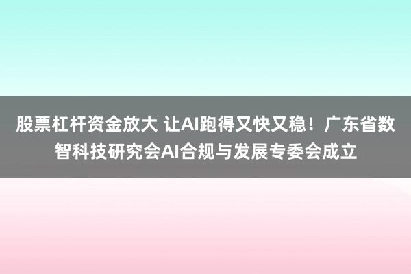 股票杠杆资金放大 让AI跑得又快又稳！广东省数智科技研究会AI合规与发展专委会成立